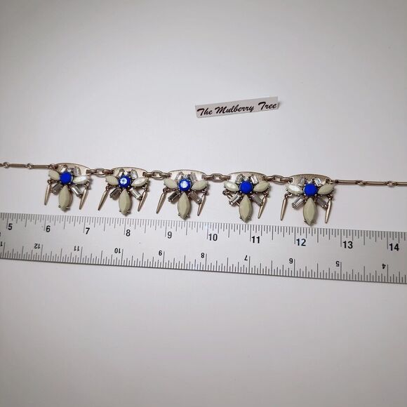 J.Crew Statement Rhinestone Necklace NWT GR7135 Blue Clear Gold Base - Picture 11 of 12